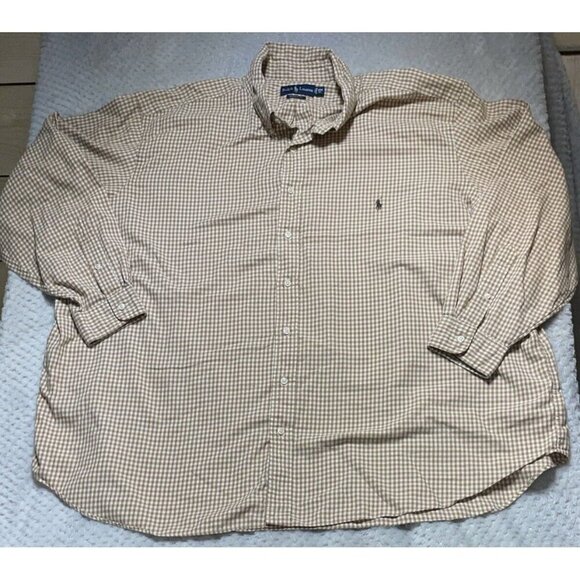 Polo Ralph Lauren L/S Button Down Shirt Men Big 4XB Tan Cream Plaid Flesh Pony - Picture 1 of 10